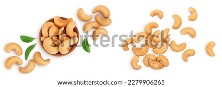 Roasted Cashew nuts in bowl isolated on white background with  full depth of field. Top view with copy space for your text. Flat lay Royalty-Free Stock Photo #2279906265