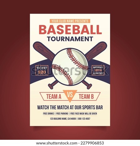 Baseball Tournament Poster Template with Ball and Crossed Bats