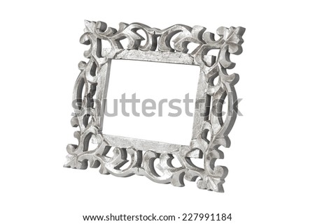 Silver picture frame in perspective over white with clipping path