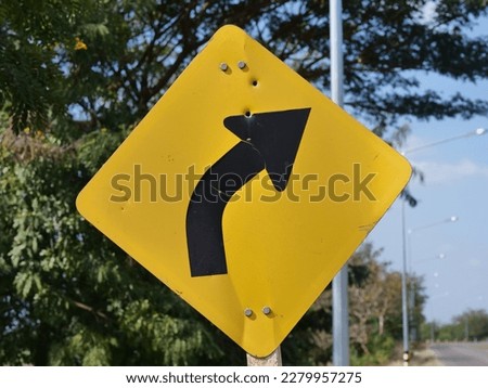 sign, road, traffic, yellow, arrow, warning