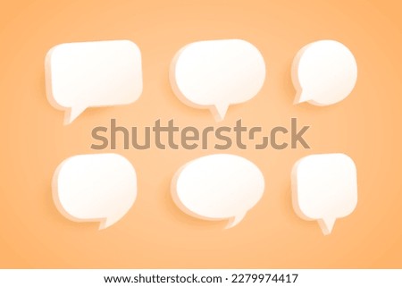 Vector orange set of white speech bubbles icons. Concept sticker banner. Bubbles of different geometric shapes for chats in 3D style.
