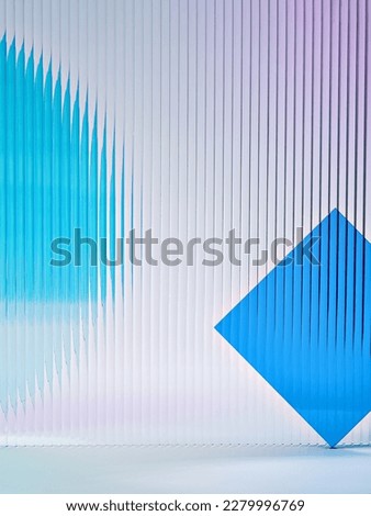 Geometric product presentation pedestal. A game of shapes and bright colors created by acrylic glass. Ribbed patterns provide a creative scene for beauty products, decorations, makeup and accessories. Royalty-Free Stock Photo #2279996769