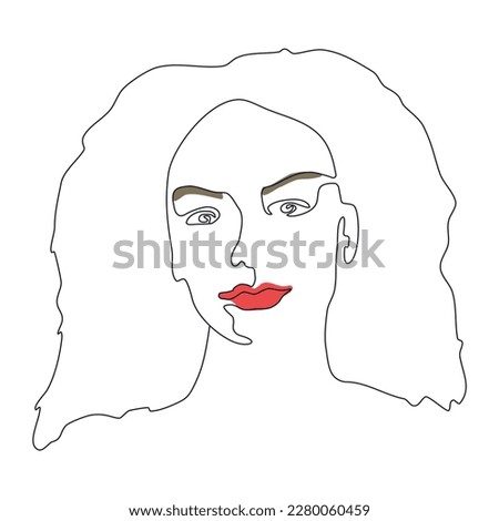 Woman Line Art Minimalist Logo. Continuous drawing in one line. Abstract line sketch of female face. Linear design faces. Black white vector illustration for t-shirt, print style, beauty salon logo