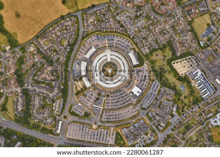 Government Communications Headquarters - GCHQ looking down aerial view from above – Bird’s eye view GCHQ, Cheltenham, UK	 Royalty-Free Stock Photo #2280061287