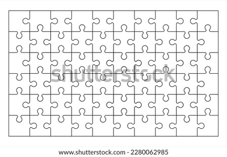 Puzzles grid - blank template. Jigsaw puzzle with 60 pieces. Mosaic background for thinking game is 10x6 size. Game with details. Vector 10 eps.