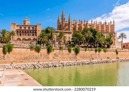 Cathedral of Santa Maria of Palma (La Seu) and Royal Palace of La Almudaina, Palma de Mallorca, Balearic islands, Spain Royalty-Free Stock Photo #2280070219