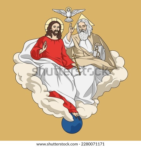 Holy Trinity: God the Father, Jesus Christ and Holy Spirit Colored Vector Illustration Royalty-Free Stock Photo #2280071171