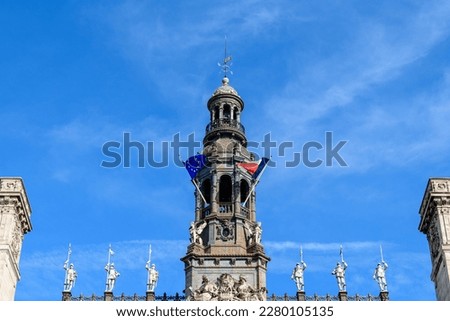 The town hall , in Europe, in France, in Ile de France, in Paris, Along the Seine, in summer, on a sunny day.