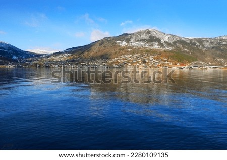 Image of Sogndalsfjora city on the shores of Sogndal Fjord in Norway, Europe	