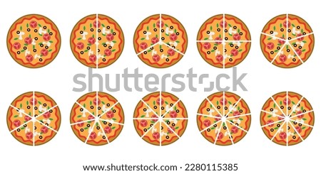 Fraction pizzas. Fraction for kids. Pizza slices. Fraction fun with pizza. vector illustration isolated on white background.
