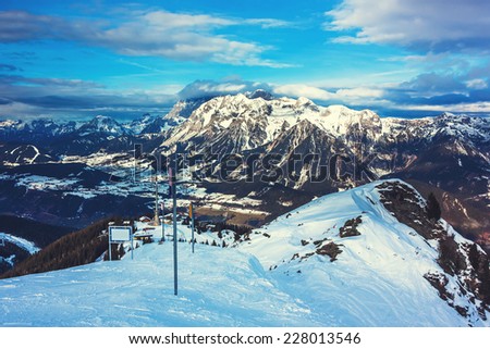 Mountains ski resort in Austria - nature and sport toning picture 