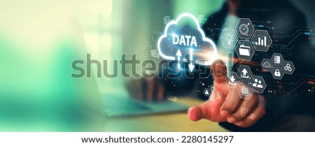 Database storage cloud technology file data transfer sharing, cyber, big data information for financial online marketing, internet banking application or computer download upload backup cloud drive. Royalty-Free Stock Photo #2280145297