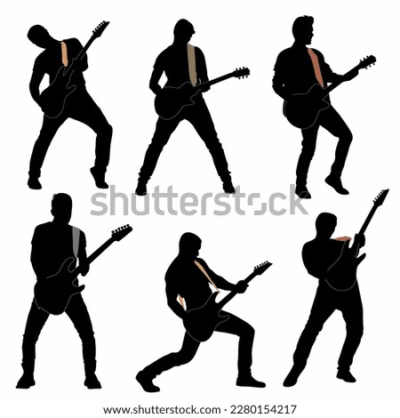 Guitarist silhouette, white background logo, icon,