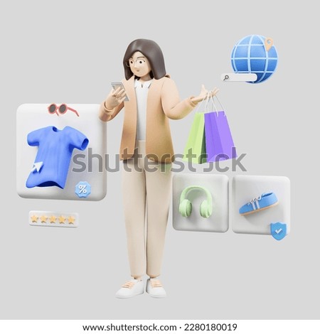 woman doing online shopping 3d illustration