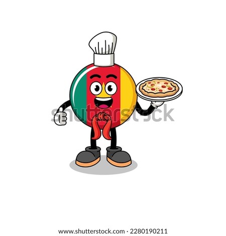 Illustration of cameroon flag as an italian chef , character design