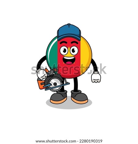 Cartoon Illustration of cameroon flag as a woodworker , character design