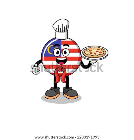 Illustration of malaysia flag as an italian chef , character design