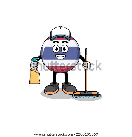 Character mascot of thailand flag as a cleaning services , character design