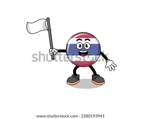 Cartoon Illustration of thailand flag holding a white flag , character design
