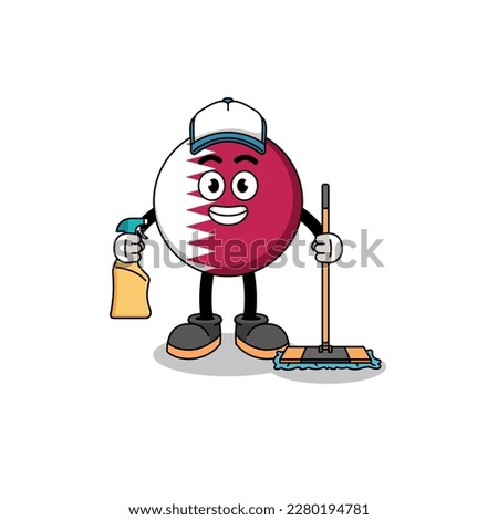 Character mascot of qatar flag as a cleaning services , character design