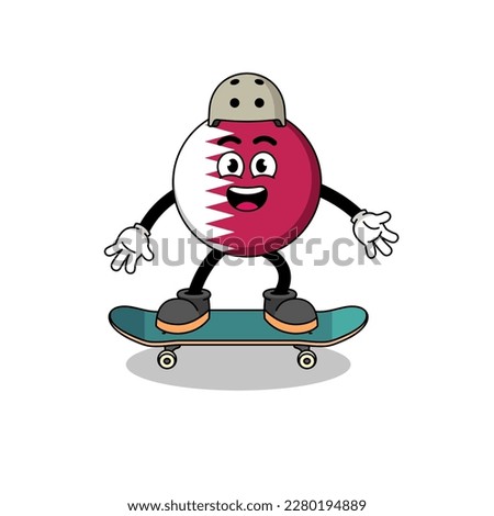 qatar flag mascot playing a skateboard , character design