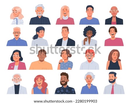 Collection of avatars of business men and women. User pictures of characters of different races and ages. Vector illustration in flat style