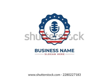 Political campaign logo design with an American flag and circle and podcast 