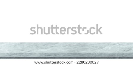White marble table top, stone display stand, mockup of empty shelf, kitchen countertop isolated on white background, For montage product display or design key visual layout. with clipping path