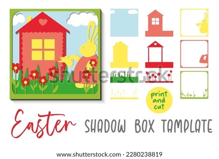 Shadow box or shadow postcard easter. Rabbit house. Children's DIY carving.