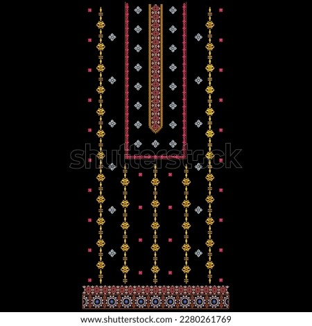 Geometrical neckline embroidery design for digital and textile print on fabric