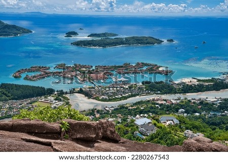 Copolia trail view of St anne marine park, eden island and praslin and la digue, Mahe Seychelles Royalty-Free Stock Photo #2280267543