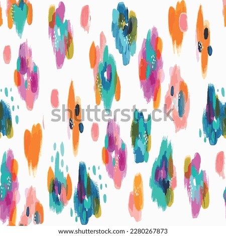Leopard skin seamless pattern in orange, pink and blue watercolor color. Leopard animal skin background. Grunge textured abstract art textile wild print design vector illustration Royalty-Free Stock Photo #2280267873
