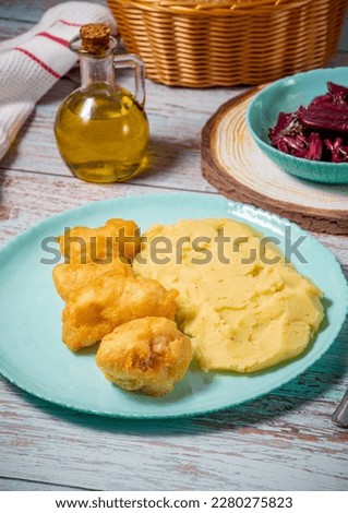 Cod fish with a potato garlic mash  - Bakaliaros Skordalia
