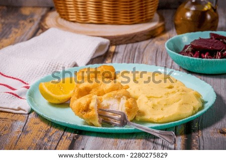 Cod fish with a potato garlic mash  - Bakaliaros Skordalia