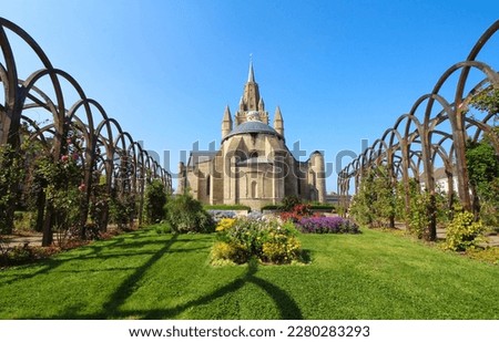 Church of Our Lady and gardens in Calais, France Royalty-Free Stock Photo #2280283293