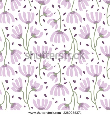 Seamless abstract pink flower illustration design. Spring flower with polka dots. Lilac floral pattern design perfect for fashion, textile, fabric, wallpaper, background, kids clothes. Vector isolated