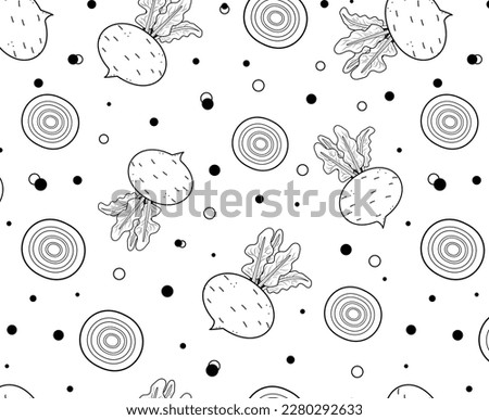 vector seamless illustration of beetroot without color and beetroot cutout. black and white pattern Royalty-Free Stock Photo #2280292633