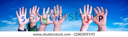 Children Hands Building Word Sign Up, Blue Sky