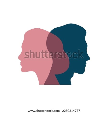 Сoncept of divorce, quarrel between man and woman. Male and female profiles. Family relationships break up, hatred Royalty-Free Stock Photo #2280314737