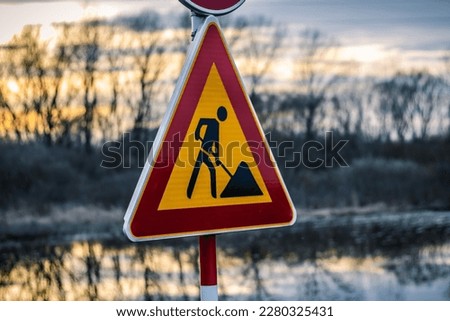 Traffic signs. Warning or danger. Drive carefully. Slavonia, Croatia.