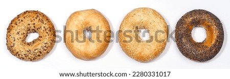 Assorted bagels sandwich for breakfast bagel from above collection isolated on a white background Royalty-Free Stock Photo #2280331017