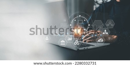 businesman is using laptop for cyber security protection , security login with key , user privacy security , encryption and data ,Cybersecurity and privacy concepts. Royalty-Free Stock Photo #2280332731