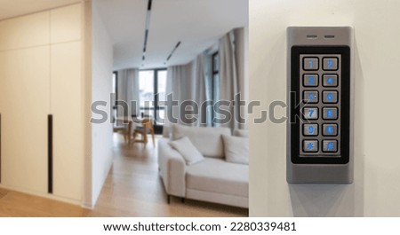 Digital door lock security systems for access protection of hotel, apartment door. Electronic key pads numbers.