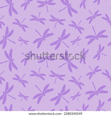 Purple seamless pattern with purple dragonflies