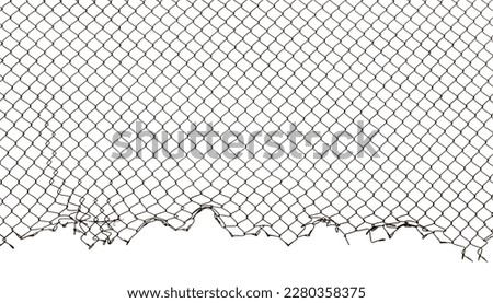The texture of the metal mesh. Torn, destroyed, broken metal mesh on a white background Royalty-Free Stock Photo #2280358375