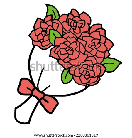 This is a clip art of a bouquet of red roses. It is a deformed design with thick main lines.