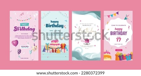 Happy Birthday Instagram stories. Vector graphic with a birthday theme. Royalty-Free Stock Photo #2280372399