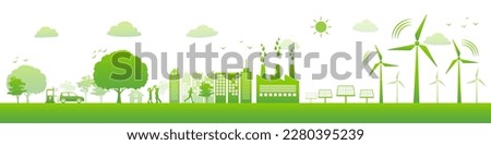 Renewable and Eco Friendly Energy Concept Banner. Flat design elements for Clean Environment, Technological sustainable development and Alternative Energy concept, Vector illustration Royalty-Free Stock Photo #2280395239