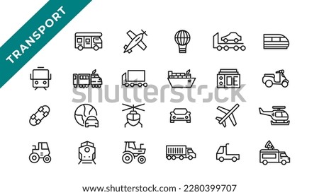 Transport, vehicle and delivery elements - minimal thin line web icon set. Outline icons collection. Simple vector illustration.