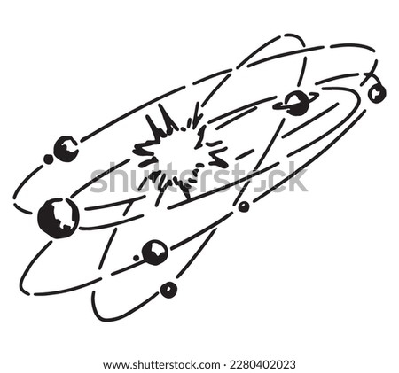 Cosmic space object doodle. Outline drawing of solar system. Astronomy science abstract sketch. Hand drawn vector illustration isolated on white..